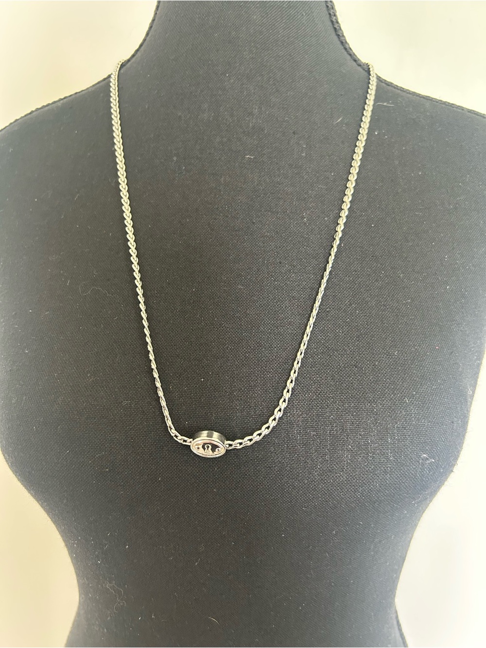 Fossil Silver-Tone Rope Chain Necklace with Oval Logo Charm